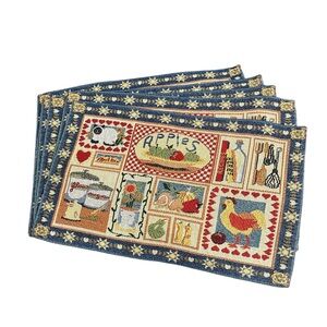 Set of 6 Handmade Farmhouse Country Tapestry Fabric Placemats Chicken Apples